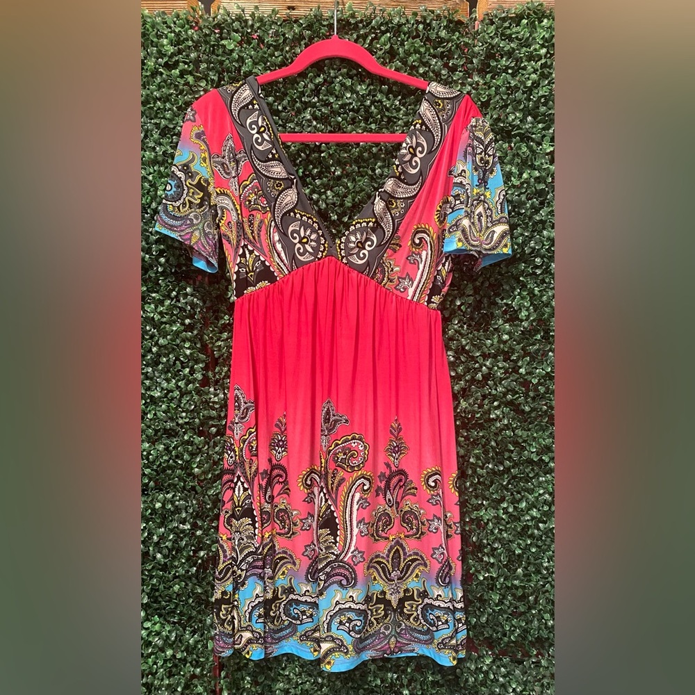 Pixie Paisley V Neck Dress Sz M